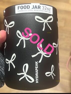 Hydrapeak Black Food Jar with White Bow Design - 32oz